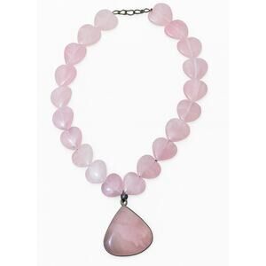 Rose Quartz Heart Necklace Teardrop Pendant Sterling Silver Gemstone Handmade